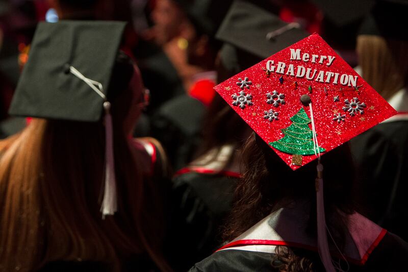 Graduates attend the University of Utah's commencement ceremony at the Jon M. Huntsman Center on Thursday, May 3, 2018, in Salt Lake City.