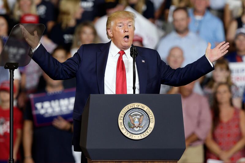 President Donald Trump speaks at a campaign rally in Greenville, N.C., Wednesday, July 17, 2019. (AP Photo/Gerry Broome)