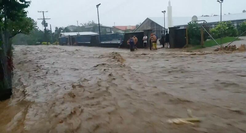 According to a video description on YouTube, this footage showing fast-moving floodwaters was captured on February 10, 2018 in Vaimoso, Apia, Samoa.
