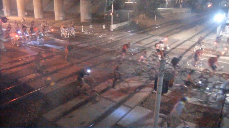 Footage released by the Utah Transit Authority shows several participants in a large group bike ride crossing the tracks near 900 South and 600 West moments before a Salt Lake man was hit and killed by a FrontRunner train on Thursday, July 19, 2018.