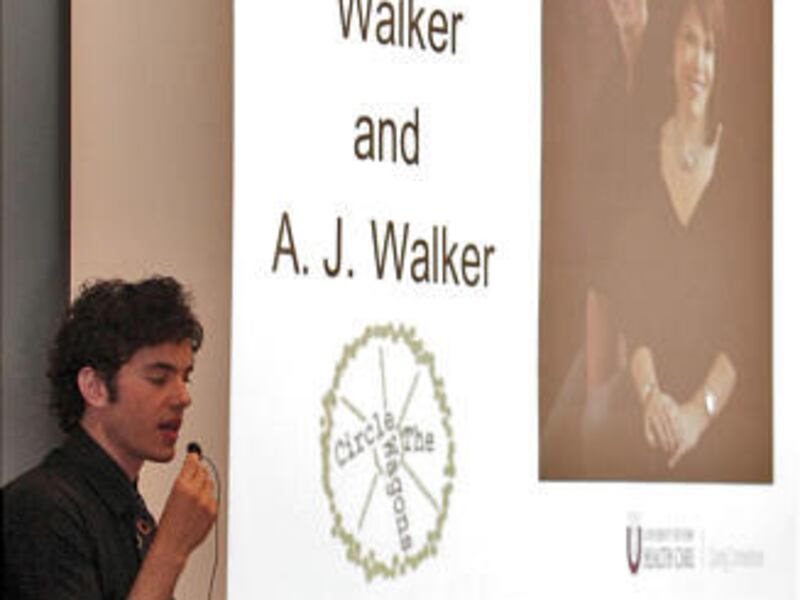 A.J. Walker, a survivor of the Trolley Square shootings, speaks during the University of Utah College of Nursing's Seeds of Remembrance 2010 program Tuesday.