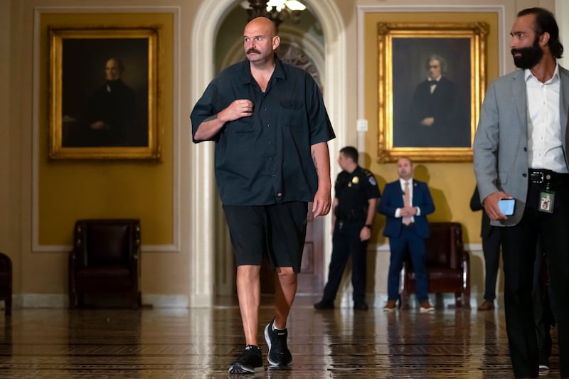 Sen. John Fetterman, D-Pa., walks on Capitol Hill on Sept. 21, 2023, in Washington.