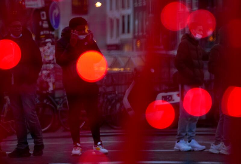 A child wears face mask in Amsterdam, Netherlands.
