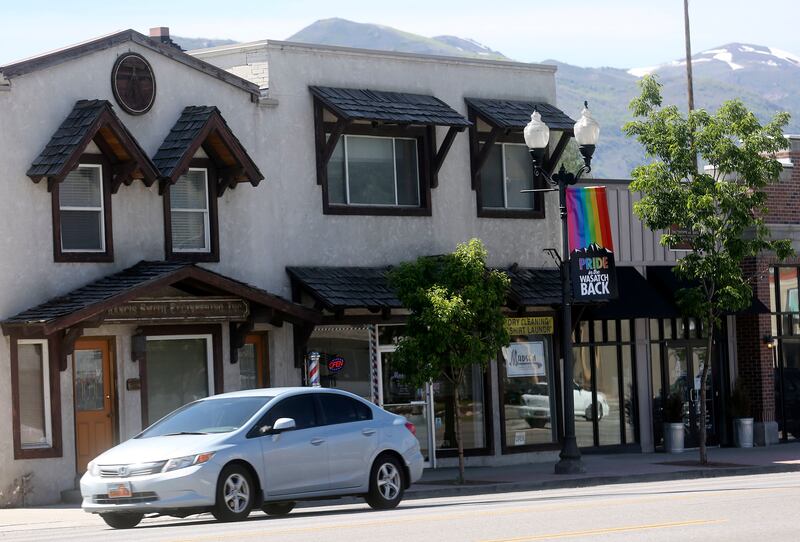 Pride flags hang in Heber City on Monday, June 10, 2019.