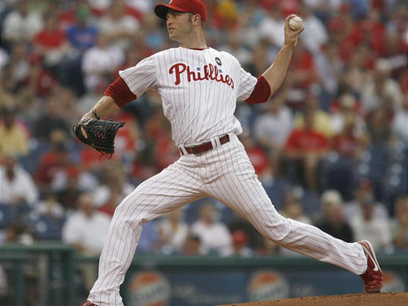 Philadelphia Phillies starting pitcher J.A. Happ throws against the Colorado Rockies.