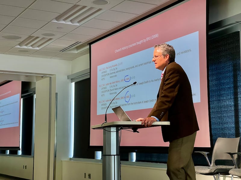 Jed Woodworth, managing historian of "Saints," a history of the Latter-day Saints, speaks at BYU Education Week.