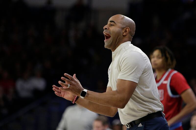 Loyola Marymount head coach Stan Johnson directs his team during a WCC basketball game against Gonzaga, Jan. 19, 2023..