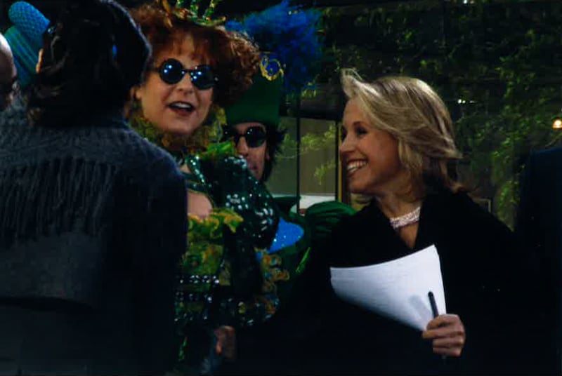 Cathy Brady, left, with Katie Couric in 2005 as she performed with the Broadway cast of "Wicked" as part of the Today Show's "Live for Today" contest.