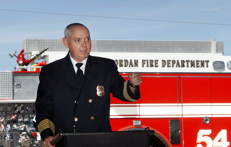 West Jordan Fire Chief Marc McElreath speaks at an open house for Station No. 54 on Thursday, April 30, 2015. McElreath announced on Thursday, Dec. 28, 2018, his retirement after 23 years in public safety.