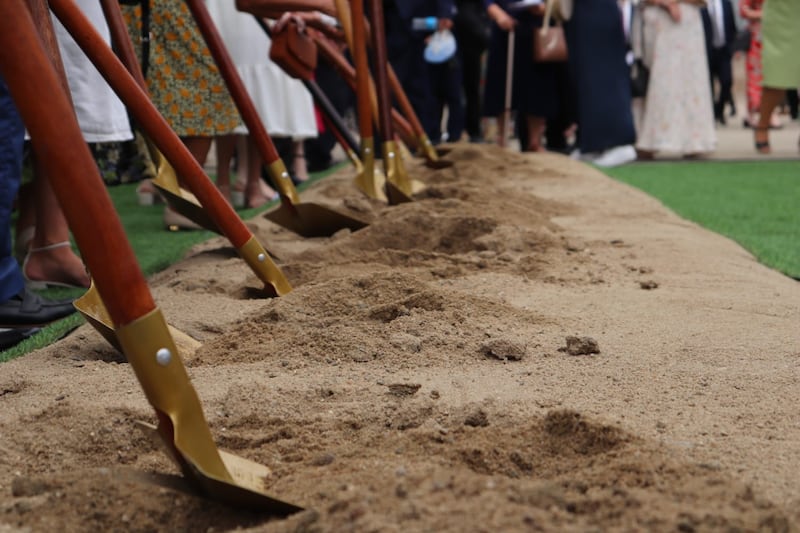 The ceremonial turning of the soil at the groundbreaking ceremony of the João Pessoa Brazil Temple on Jan. 24, 2026, in João Pessoa, Brazil.