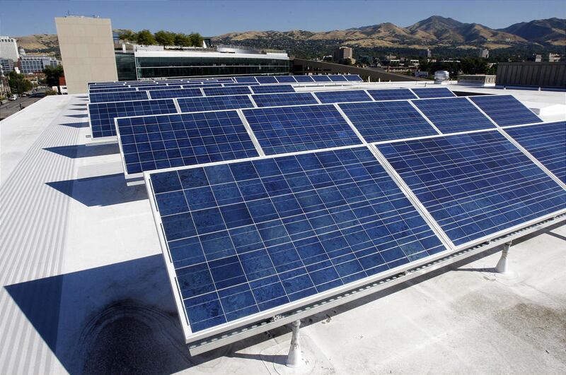 Solar panels are installed on the roof of the Leonardo in Salt Lake City. Solar is among the renewable energy sources Utah possesses in abundance.