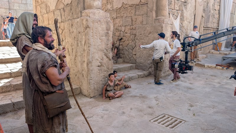 Actors and others work behind the scenes while filming the Church's 2026 Easter video titled: “Jesus Christ's Greater Love for You" in August 2025 in Goshen, Utah.