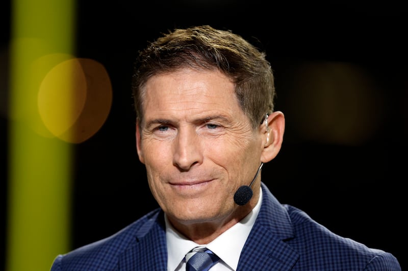 ESPN Monday Night Football commentator Steve Young is seen before an NFL football game between the New Orleans Saints and the Baltimore Ravens, Monday, Nov. 7, 2022, in New Orleans.