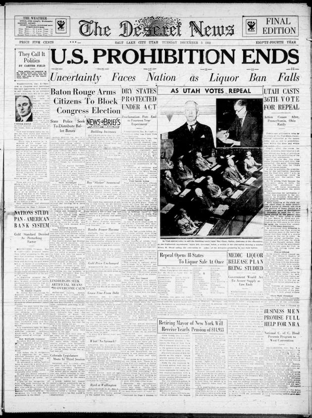 Deseret News archives: Prohibition ended in 1933; surprisingly, Utah in the thick of it