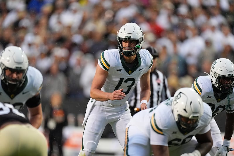 Baylor quarterback Sawyer Robertson prepares for a snap during game against Colorado Saturday, Sept. 21, 2024, in Boulder, Colo.