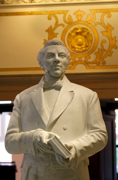 Joseph Smith statue at the lobby at the Joseph Smith Memorial Building for a special section on Hotel Utah's centennial Wednesday, May 18, 2011, in Salt Lake City.