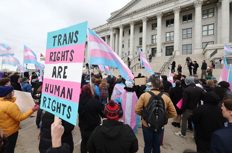 Hundreds gather in support of transgender youth in a rally at the Capitol on Tuesday, Jan. 24, 2023.