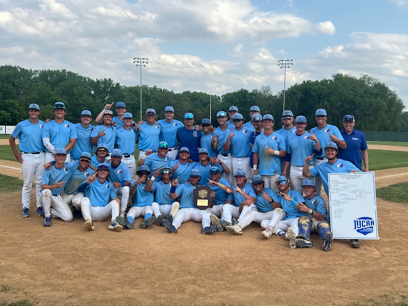 Members of the Salt Lake Community College baseball team pose for a picture after winning NJCAA West District Championship in Beatrice, Nebraska.