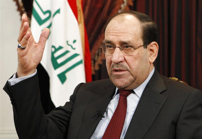 Iraq's Prime Minister Nouri al-Maliki speaks during an interview with The Associated Press in Baghdad, Iraq, Saturday, Dec. 3, 2011.