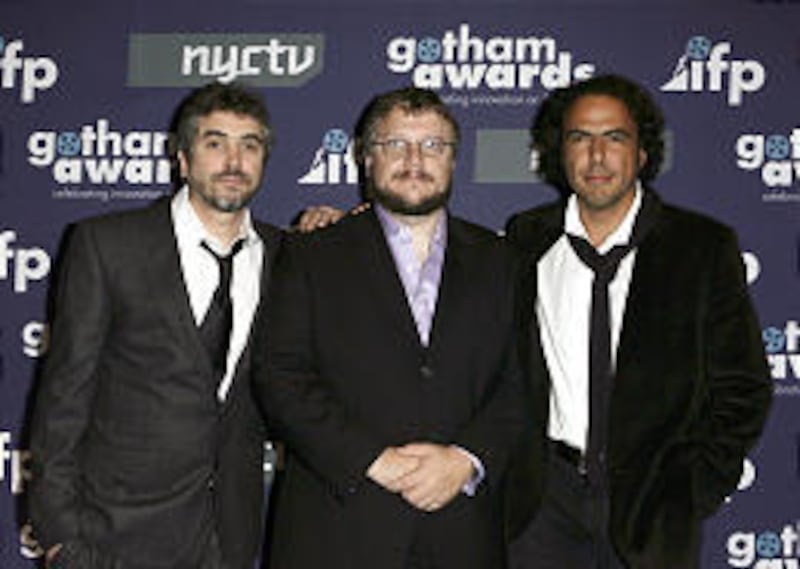 Mexican movie directors Alfonso Cuaron, left, Guillermo del Toro and Alejandro Gonzalez Inarritu have formed a moviemaking partnership.