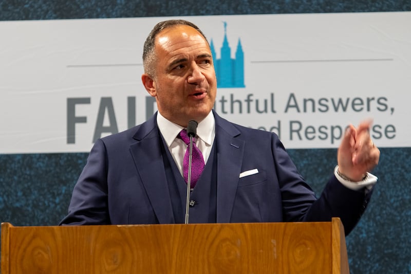 Aaron Sherinian, managing director of Church Communication, speaks at the 2025 FAIR Conference on Aug. 6, 2025.