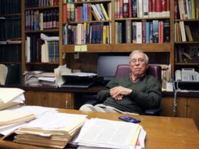 Bill Pitts, a longtime religion professor at Baylor University in Waco, Texas, discusses the 1993 Branch Davidian standoff in his Tidwell Bible Building office.