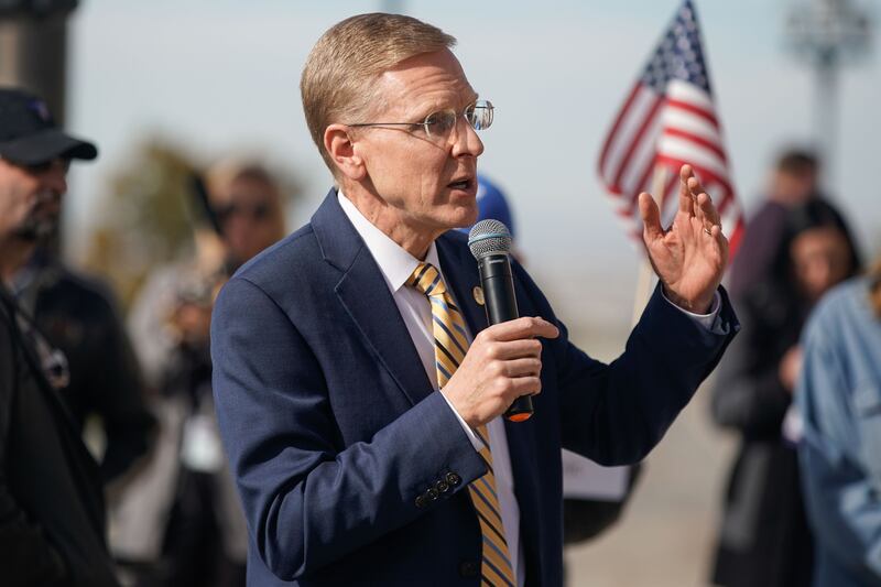State Rep. Steve Christiansen, R-West Jordan, speaks during a rally.