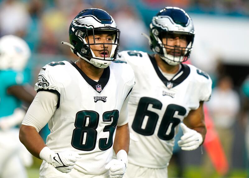 Philadelphia Eagles tight end Noah Togiai (83), a Hunter High product, is one win away from earning a Super Bowl ring.