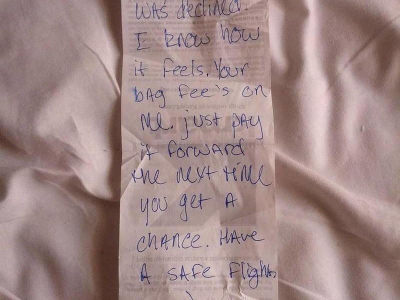 A note written anonymously has garnered a lot of attention after a man identified as "Andy" posted it to Reddit last week, describing an act of generosity that took place in the Tampa International Airport.