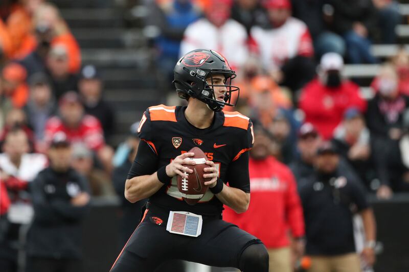 Oregon State quarterback Chance Nolan looks for a receiver