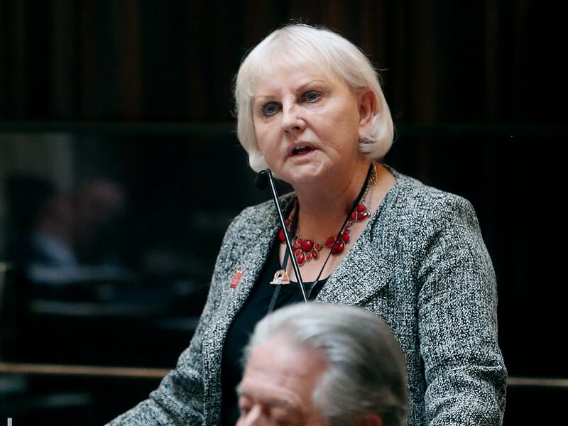 Sen. Karen Mayne, D-West Valley City, debates on the Senate floor at the Capitol in Salt Lake City on Feb. 4, 2019.