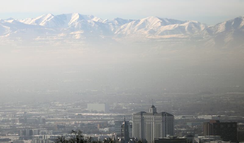 Smog settles over the Salt Lake Valley during an inversion on Jan. 12, 2022.