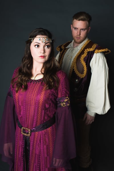 Amber Michelle Jones as Guenevere and Bryant Larsen as King Arthur star in "Camelot" by Alan Jay Lerner and Frederick Loewe at the CenterPoint Legacy Theatre.