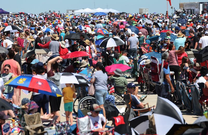 Attendees watch during “Warriors Over the Wasatch Air and Space Show” at Hill Air Force Base in Layton on Saturday.