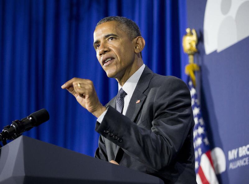 President Barack Obama gestures as he speaks at Lehman College in the Bronx borough of New York, Monday, May 4, 2015. Obama announced the creation of an independent nonprofit organization that is a spin off his "My Brother's Keeper" program, which works t