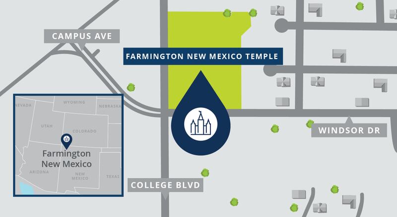A map shows the location of the Farmington New Mexico Temple.