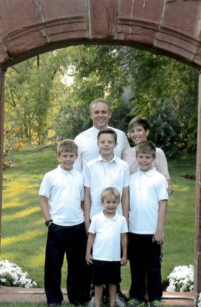 Celena Shafer and her husband, Bradley Shafer, with their four sons.