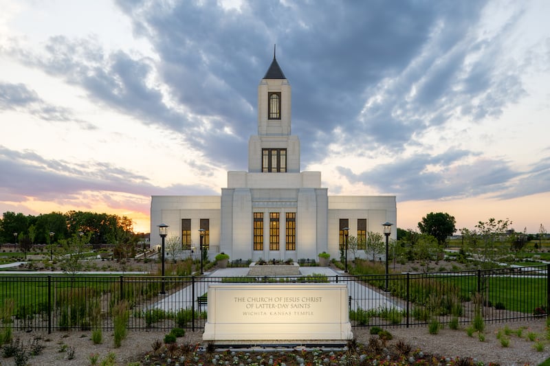 The Wichita Kansas Temple on a cloudy day.