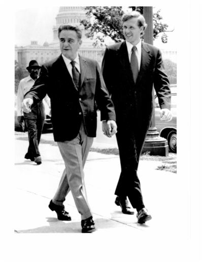 In this file photo, law clerk Todd Christofferson walks with Judge John Sirica of the United States District Court in Washington, D.C., in the early 1970s. Reporter Bob Woodward and Elder Christofferson of The Church of Jesus Christ of Latter-day Saints w
