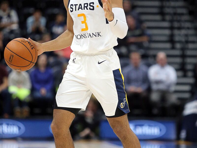 The Salt Lake City Stars' Naz Mitrou-Long (#3) plays in an NBA G league basketball game against the Rio Grande Valley Vipers at the Vivint Smart Home Arena in Salt Lake City on Monday, Nov. 27, 2017. His former Iowa State teammate Monte Morris plays for t