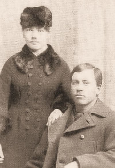 Laura Ingalls Wilder and her husband, Almanzo Wilder, are photographed circa 1885.