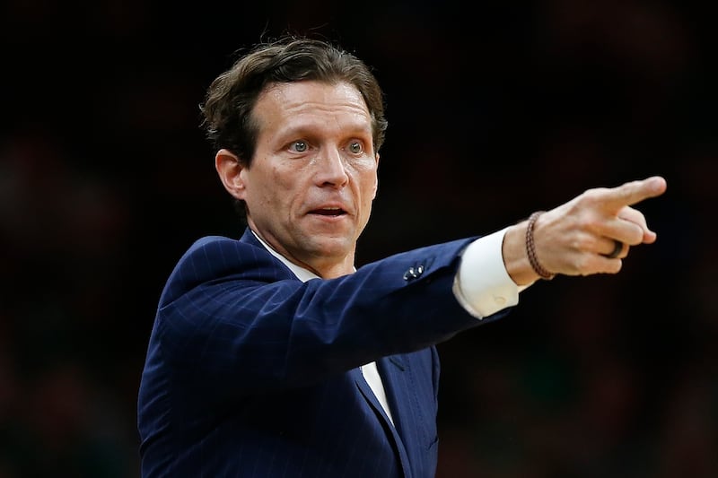 Utah Jazz head coach Quin Snyder reacts during the first half on an NBA basketball game against the Boston Celtics in Boston, Saturday, Nov. 17, 2018. (AP Photo/Michael Dwyer)