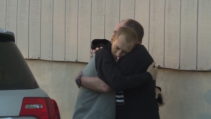 Kelton Bronson receives a hug as he returns home to Corinne, Box Elder County, on Wednesday, March 27, 2019.