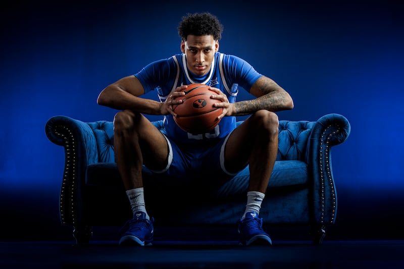 BYU forward Dominque Diamonde poses for a picture during his official recruiting visits to Provo on May 31, 2025.
