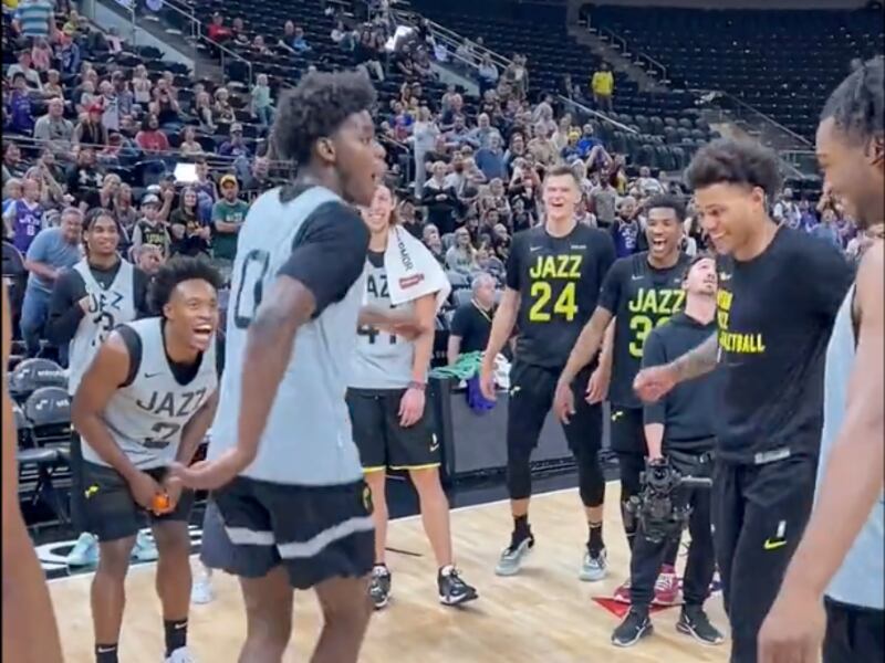 Utah Jazz rookies have a dance-off during an open scrimmage recently.
