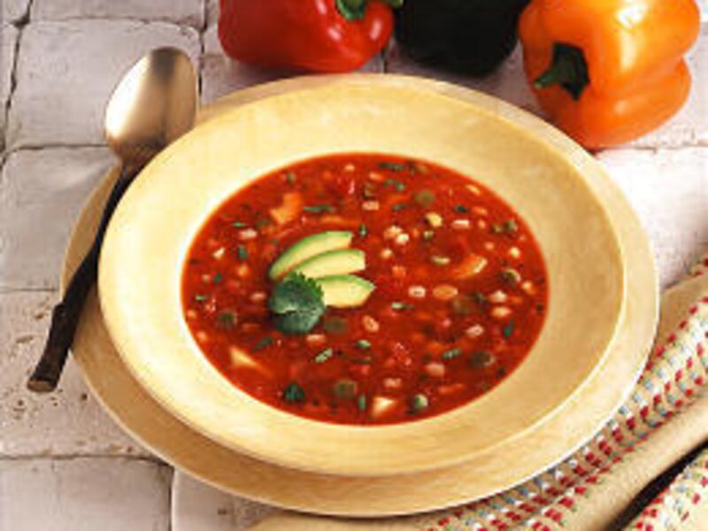 Southwestern Barley Gazpacho has plenty of healthy vegetables and whole grains.