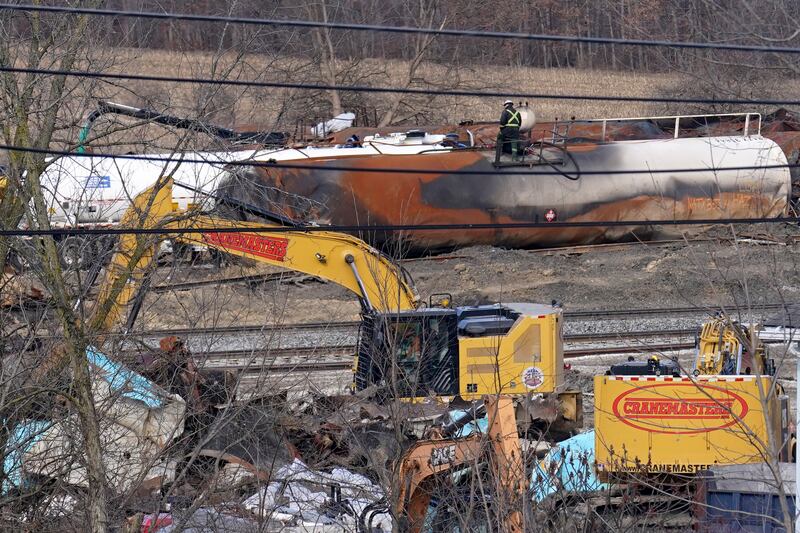 Workers continue to clean up remaining tank cars in East Palestine, Ohio.
