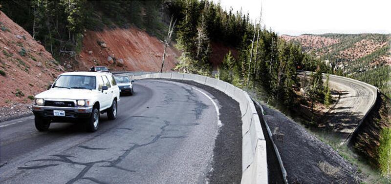 State Route 143, called "Utah's Patchwork Parkway," climbs toward Cedar Breaks.