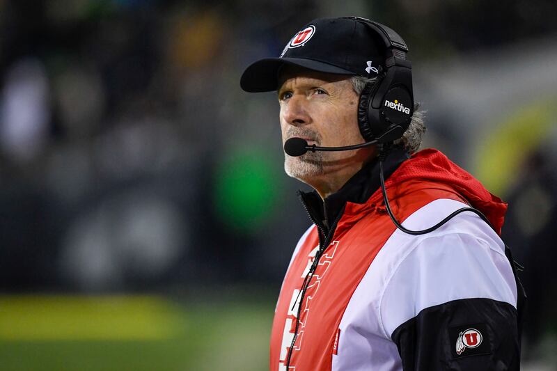 Utah head coach Kyle Whittingham looks at the scoreboard after taking a timeout against Oregon during game, Nov. 19, 2022.