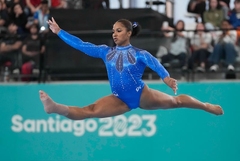 Jordan Chiles of the Unites States competes on the floor exercise in October 2023.